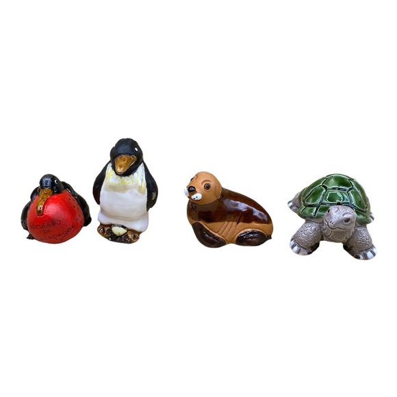 Turtle Pelican Seal Penguin Galapagos Pottery Raku Style LOT 4 Animals - Picture 1 of 11